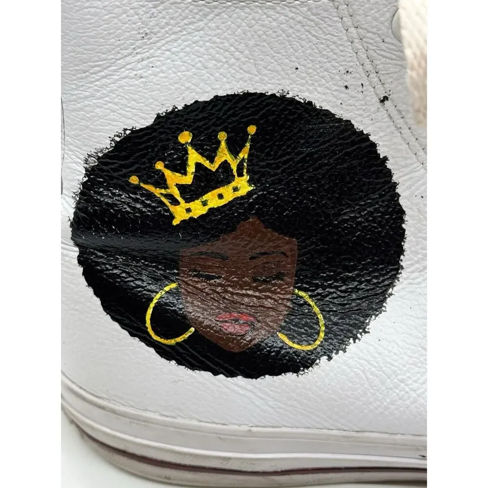 Custom Painted African Queen Hi Top White Leather Converse Chuck Taylor Womens 9 - Picture 2 of 16